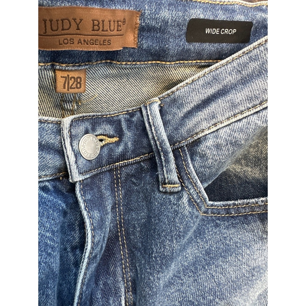Judy Blue Wide Leg High Waist Rigid Magic Destroy Hem Crop Denim Jeans 7 / 28 - Picture 6 of 16